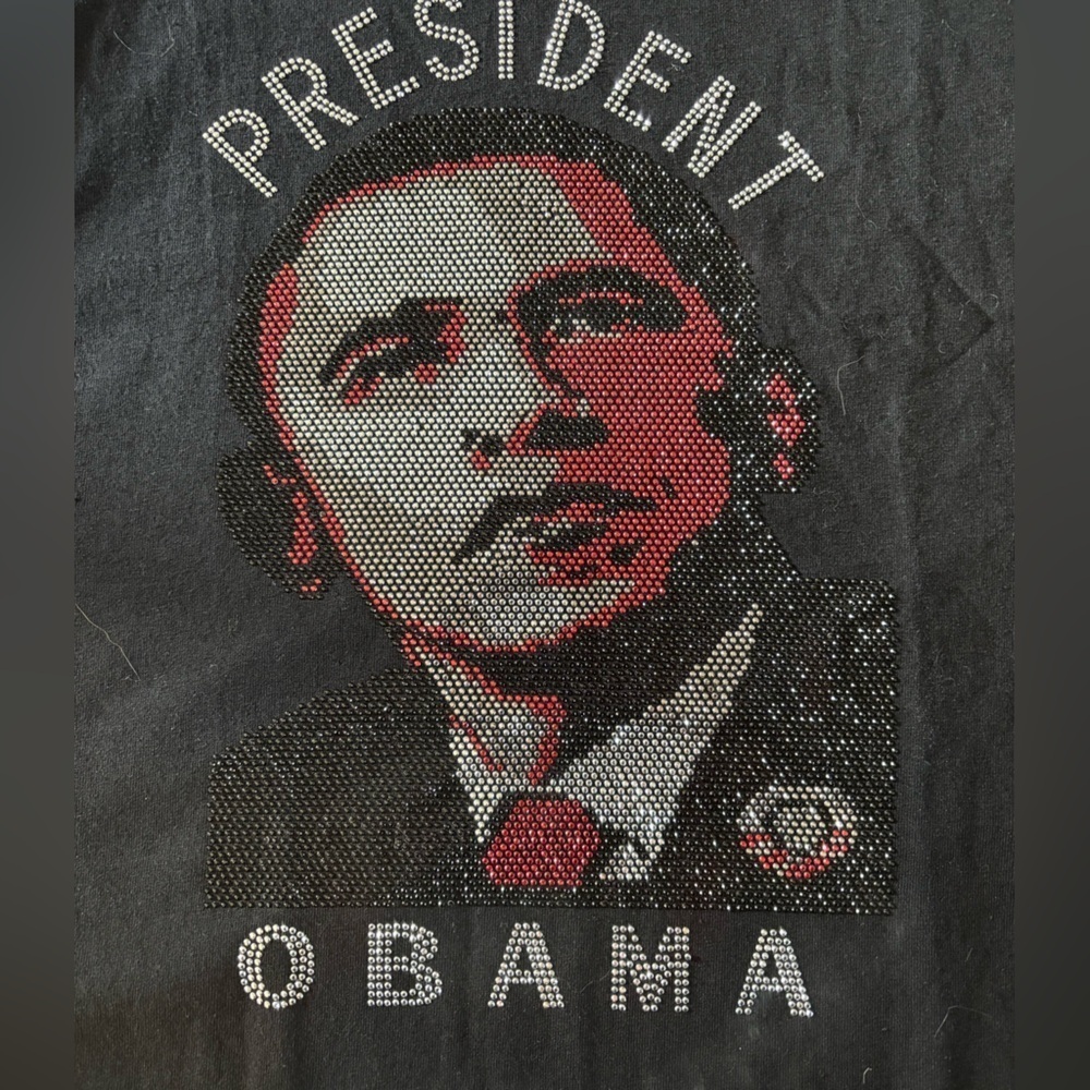 Alstyle President OBama T-shirt beaded red, silver, black beads.